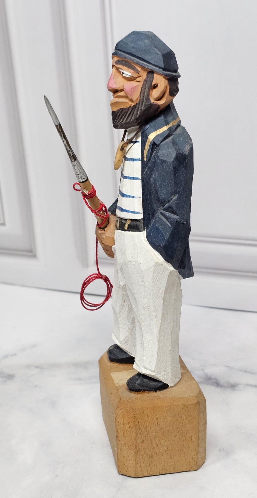 Vintage Hand Carved Wooden Folk Art Sea Figurines Captain & Sailor Nautical