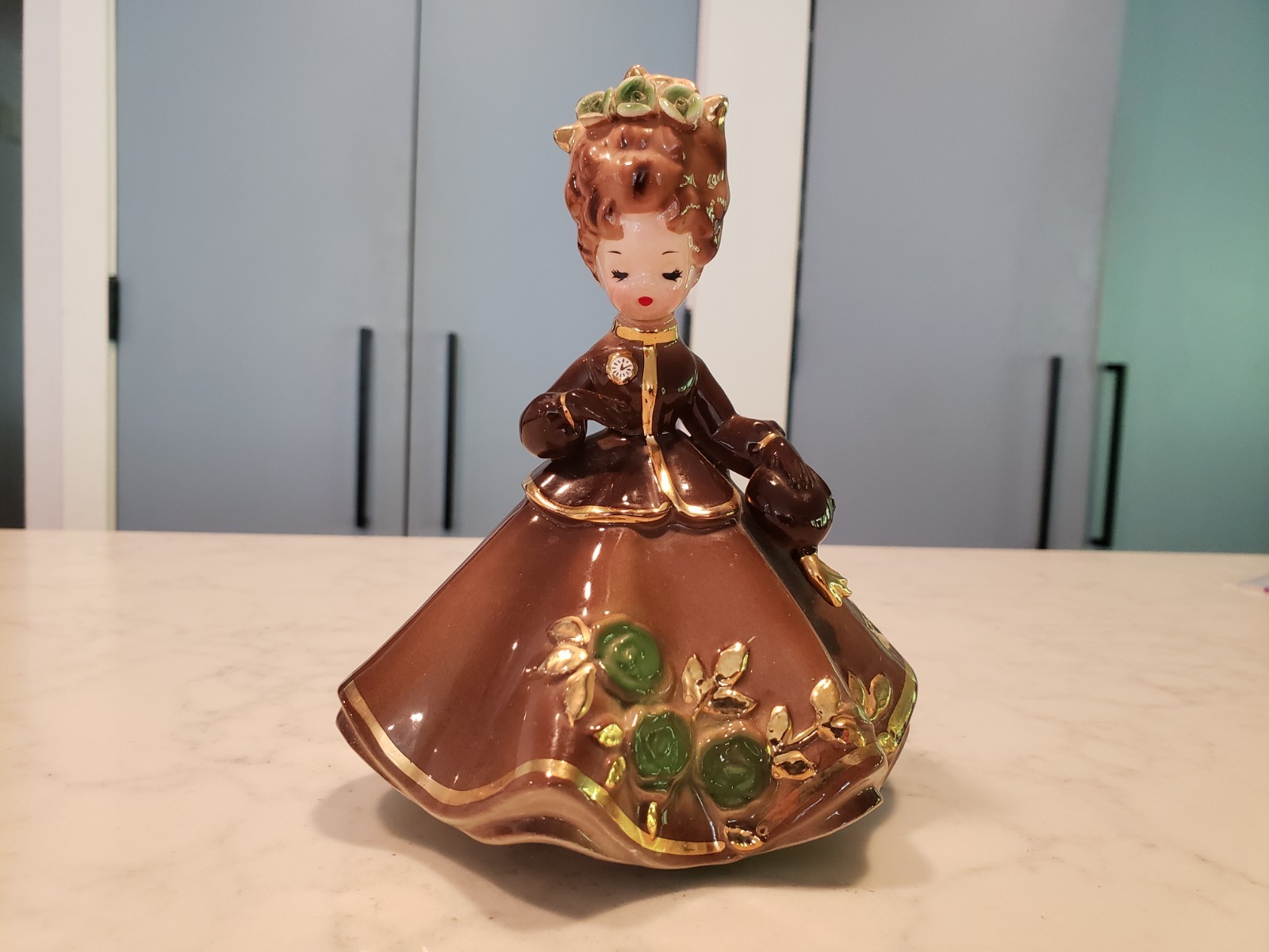 Lady in Brown Dress Josef Originals Porcelain Morning Noon & Night Series 5.5”