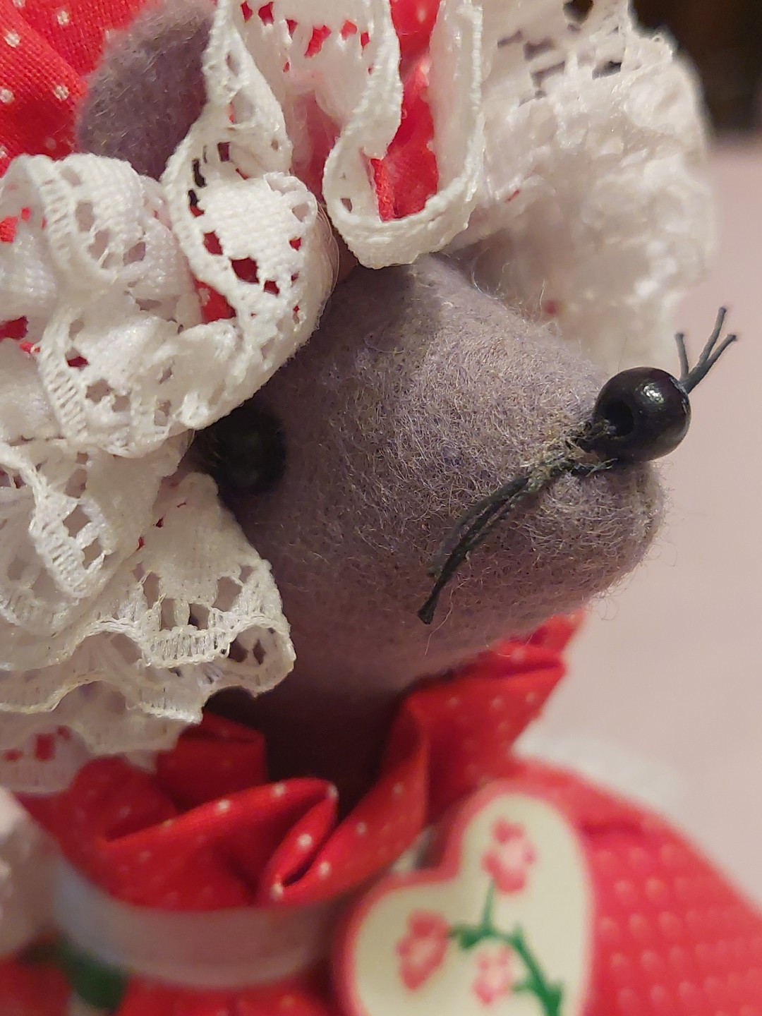 Strawberry APRON Red POLKA DOT DRESS 9″ Lady Country Mouse Artisan Craft Felt