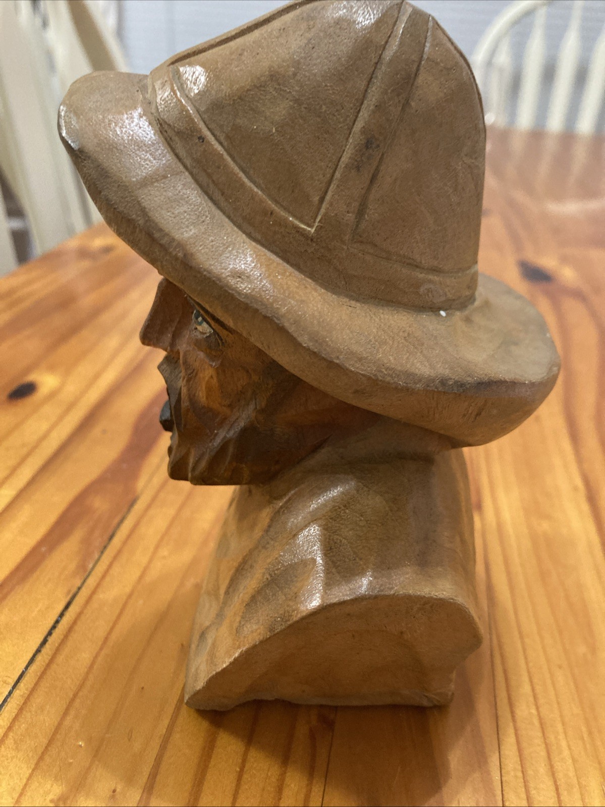 Hand-carved Wooden probably Fisherman/captain Bust with Pipe Approx 6” Tall