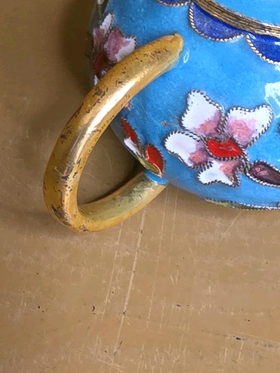 Mini Cloisonné Teapot Enamel Floral Metal Multicolor Petite Butterflies