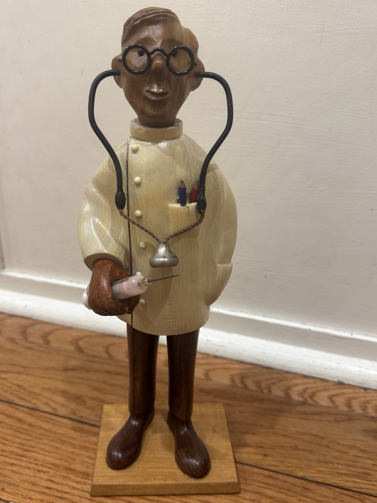 Vtg Romer Doctor Figure w/ Stethoscope & Shot 12″ Handcarved Wood Made in Italy