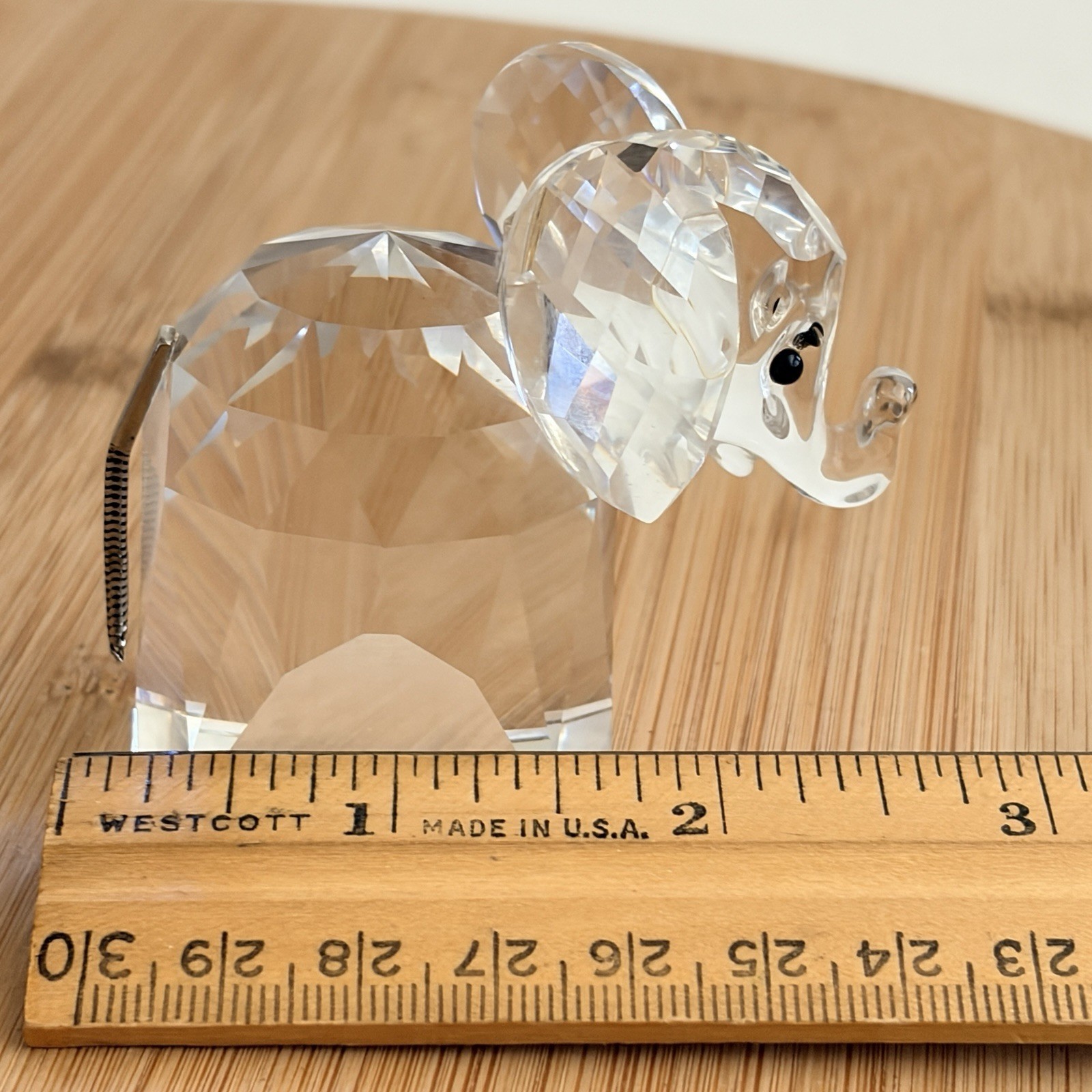 Swarovski Crystal Elephant Figurine with Flexible Metal Silver Tone Tail 1980s