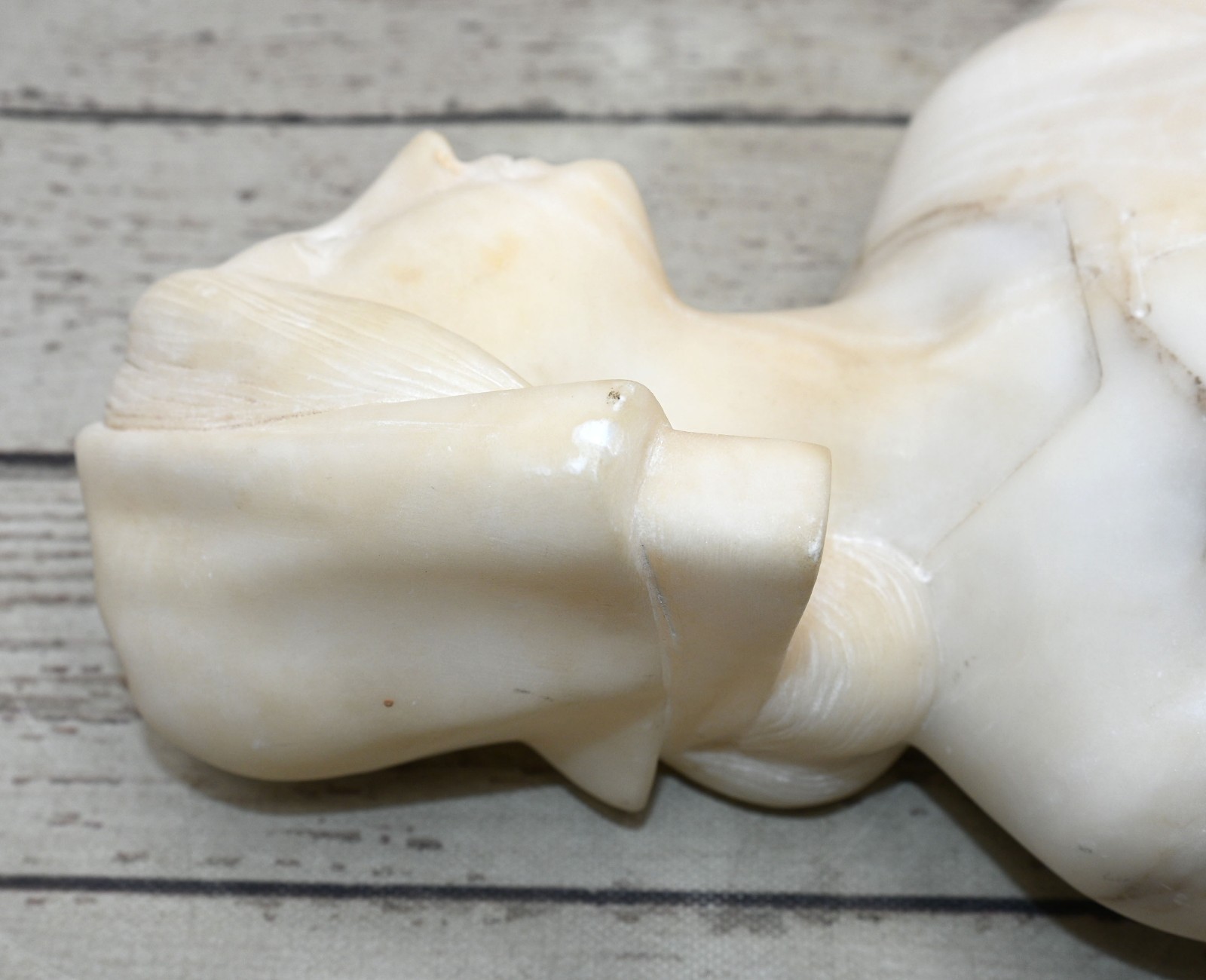 Vintage Carved Alabaster Sculpture Marble Bust of Joan of Arc Made In Italy