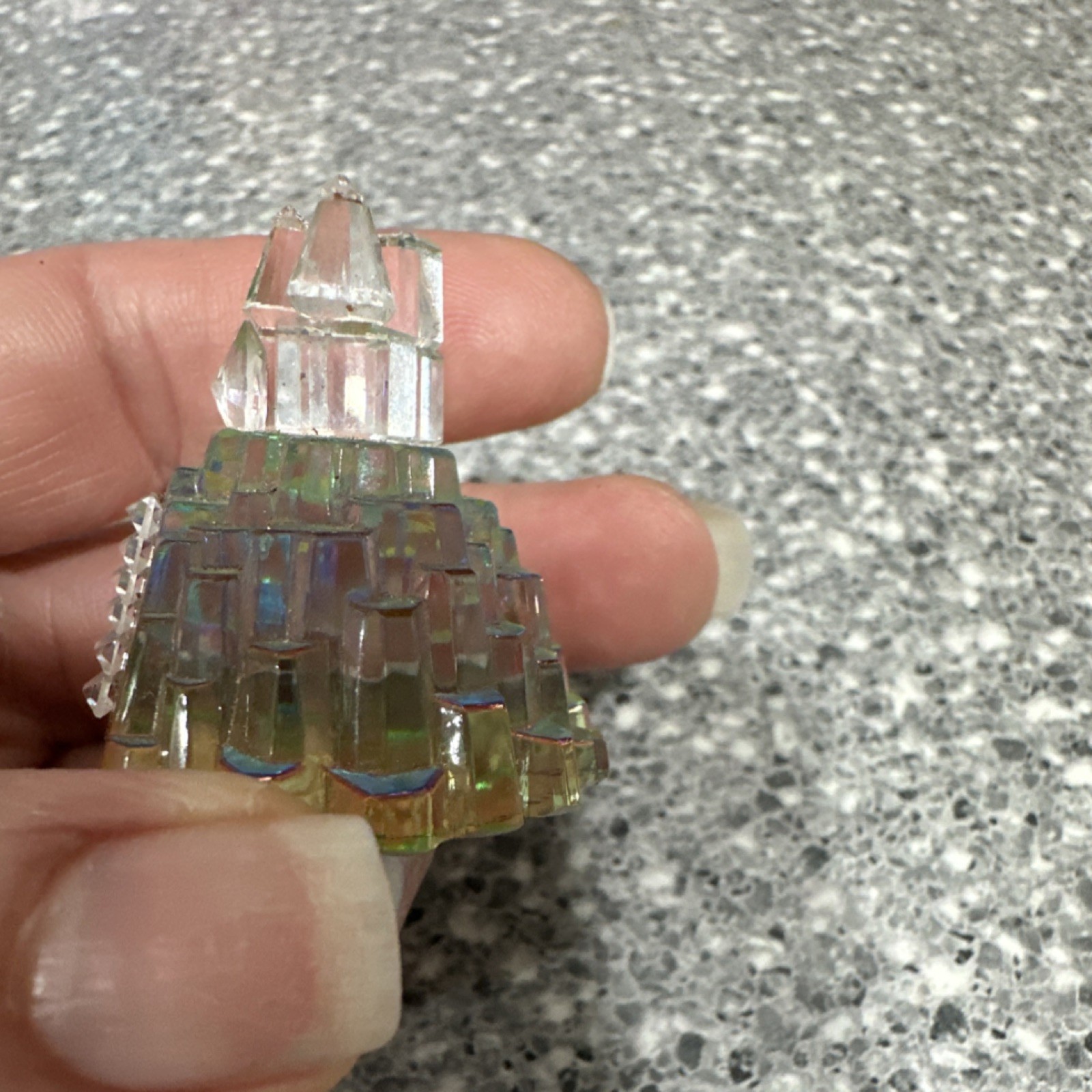 Iridescent Glass Fantasy Castle Figurine with 3D Effect.Swarovski stone.