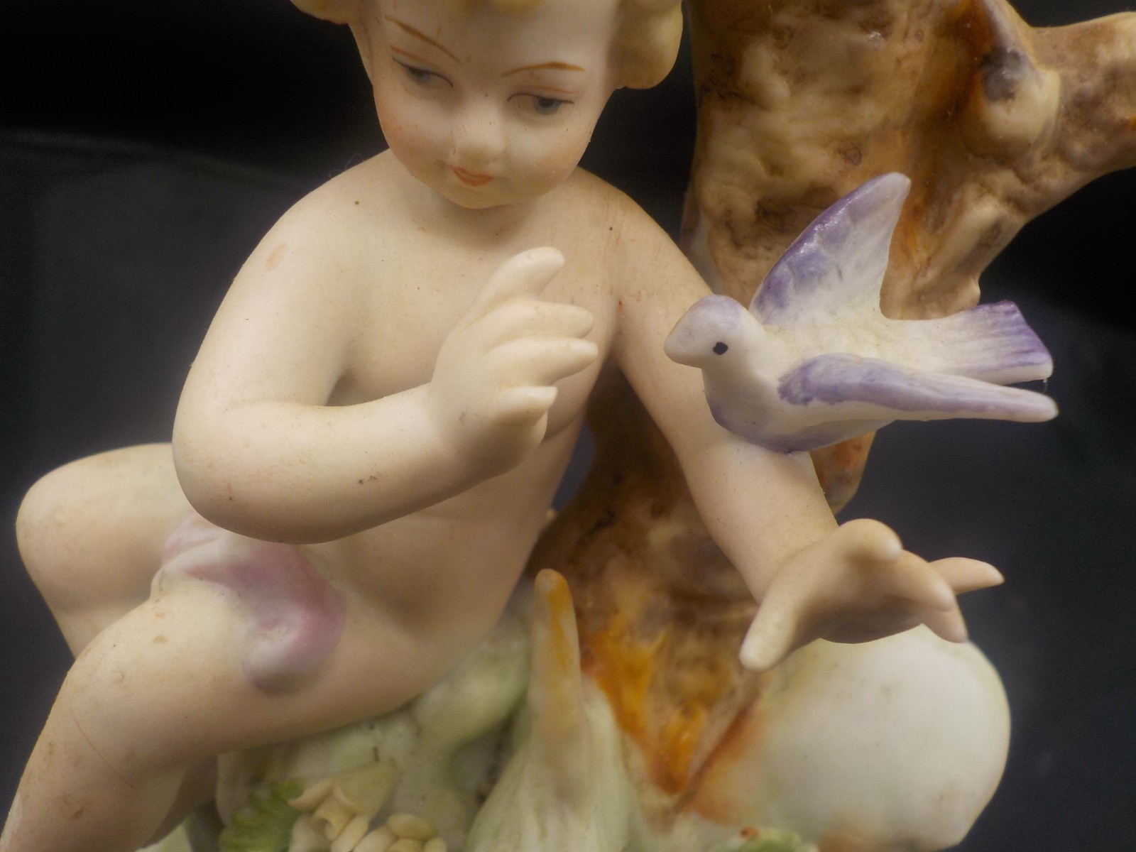 Pair of Bisque porcelain 8″ Candle holders w cherubs birds Japan ARNARK Damage
