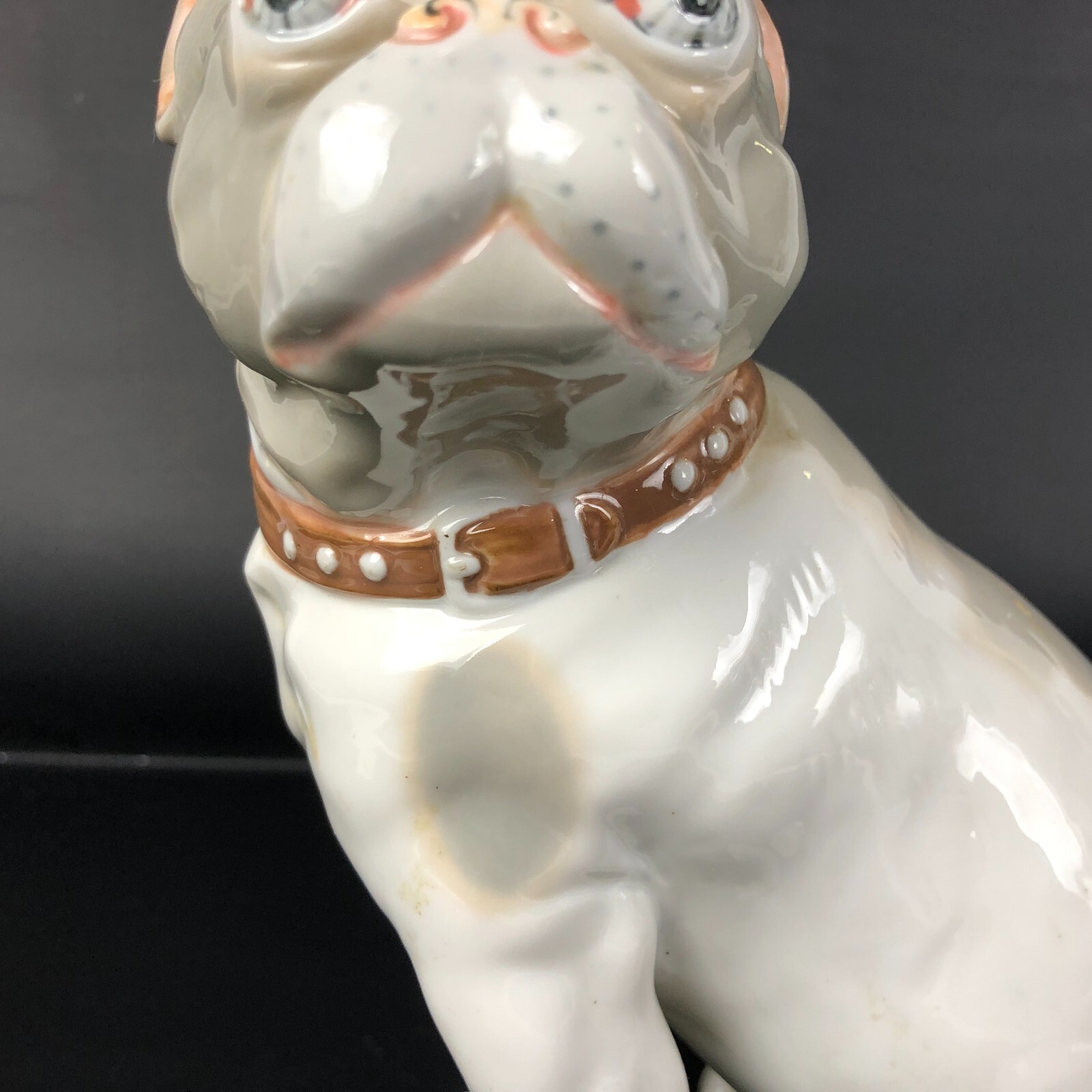 Beautiful Pug Dog Statue Figure Porcelain Hand Painted JAPAN Seymore Mann Museo