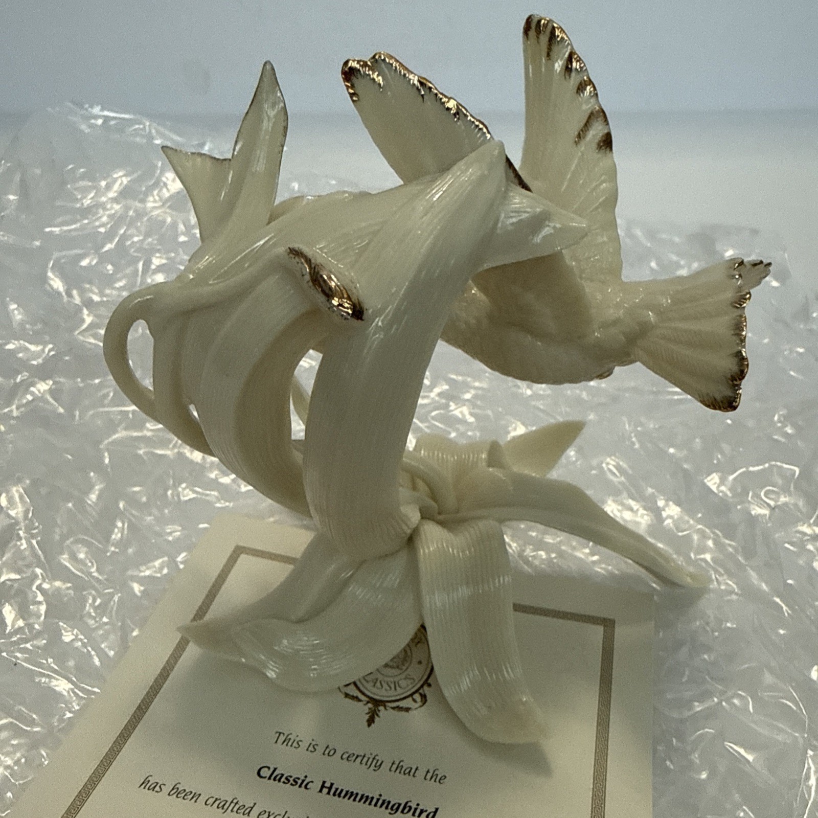Lenox Classic Hummingbird Porcelain Figurine Bird Flower Sculpture Gold Trim