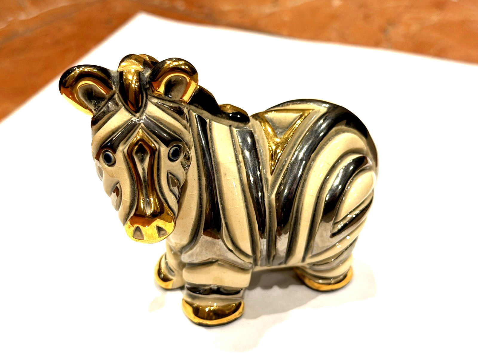 De Rosa Rinconada Ceramic Zebra 3.5″ Figurine Black White Gold & Silver EUC