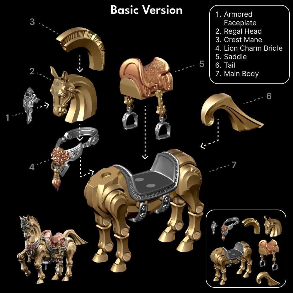Heroic Steed Metal Figurine, Detachable Horse Sculpture, Gifts for Men