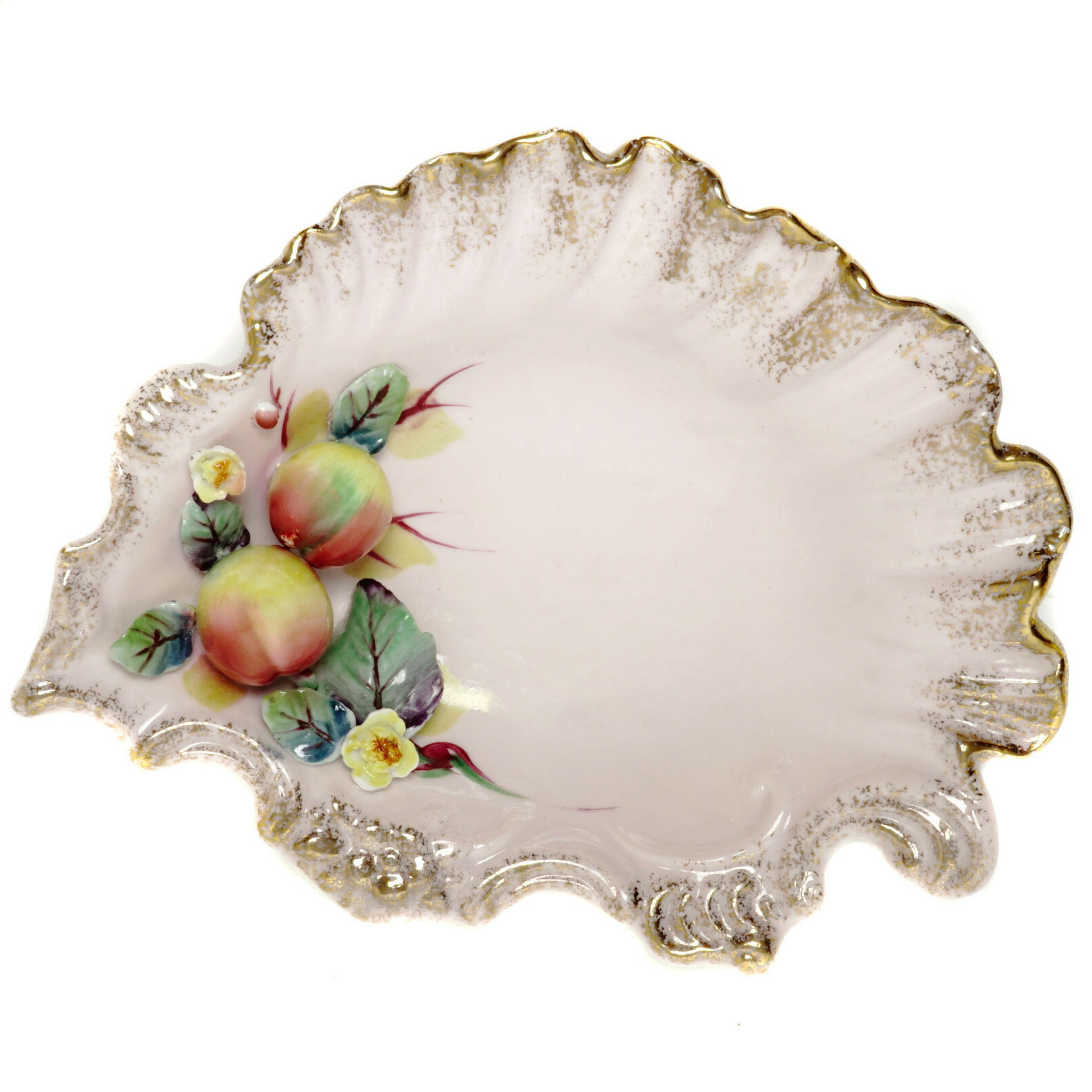 Hand Painted Pink Soap Dish Vintage 1956 w Peaches Trinket Dish Ceramic
