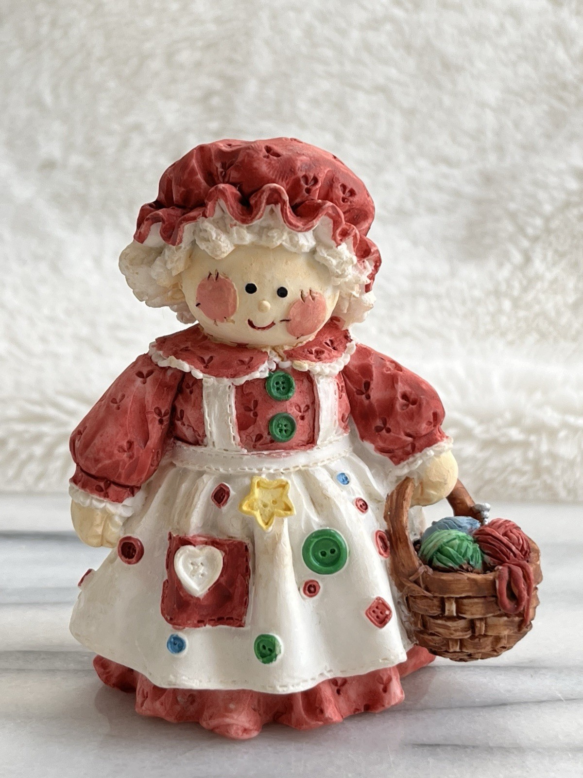 VTG 1990s Enesco Knitting Grandma Rag Doll Figurine by Mary Rhyner 3.25″