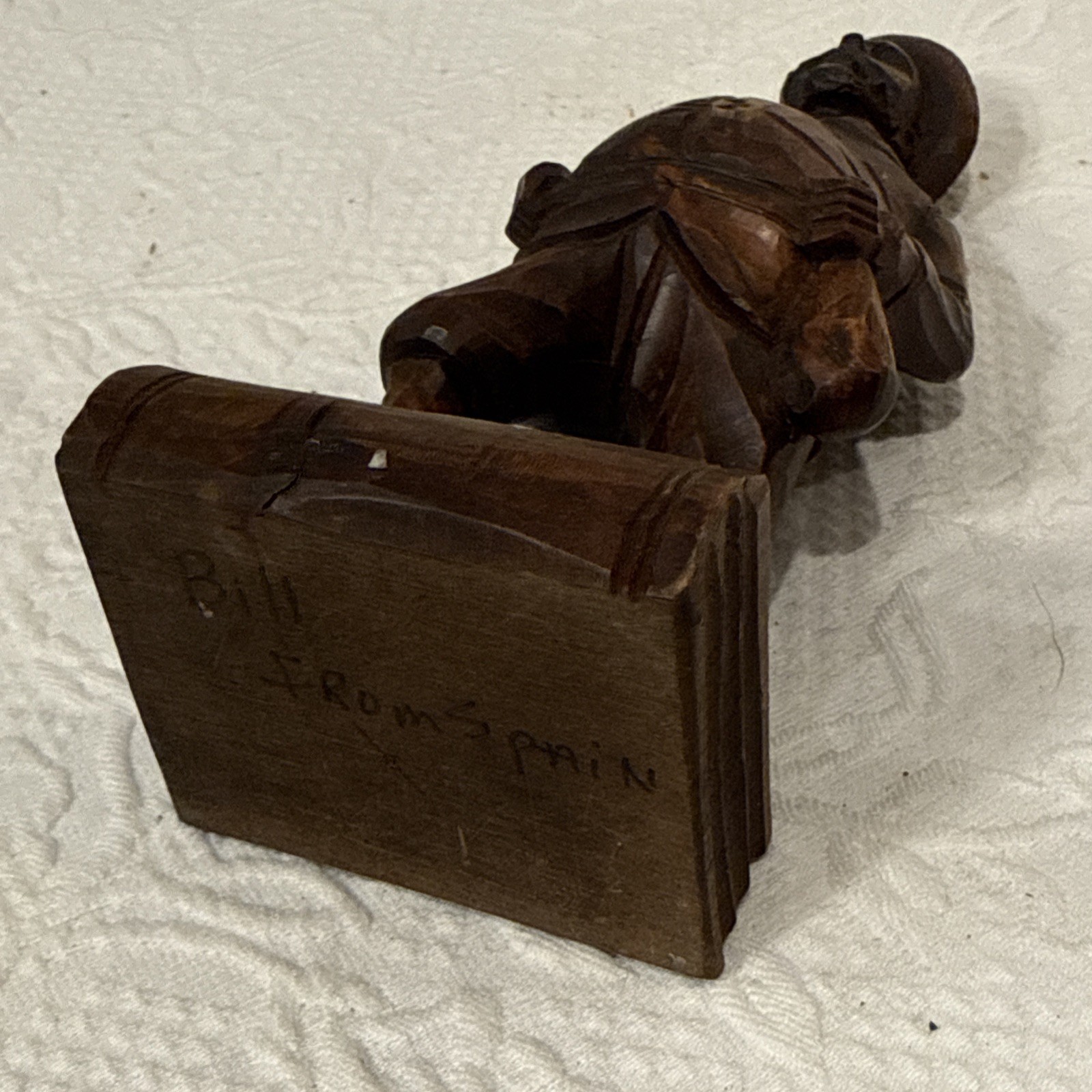 Vintage Hand Carved Wooden Man Figure 8.5 Inches Tall By Bill , Made In Spain￼