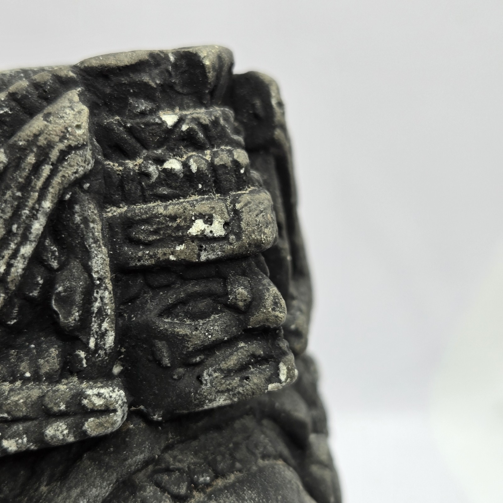 Rare AZTEC MAYAN INCA DEITY STONE/CHALKWARE STATUE TOTEM Black 6.5″H