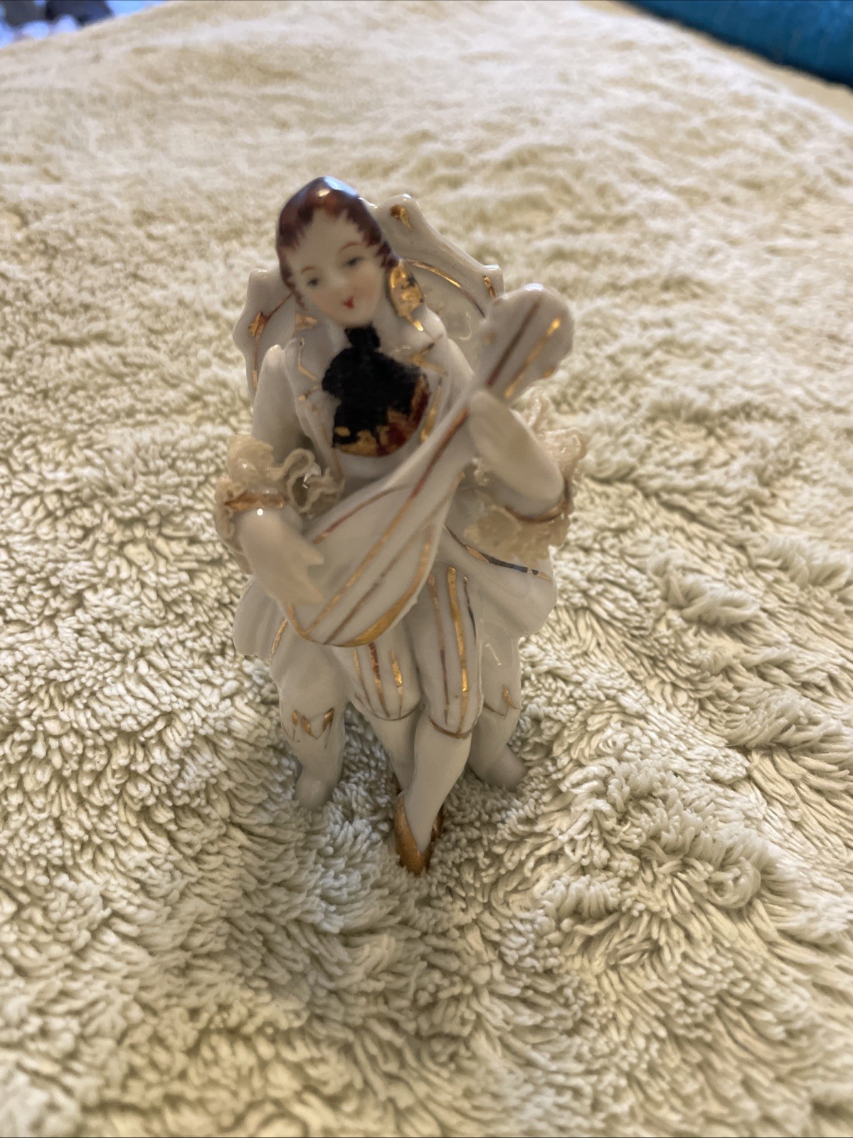 Porcelain Victorian Man Fiddle Musical Instrument Figurine