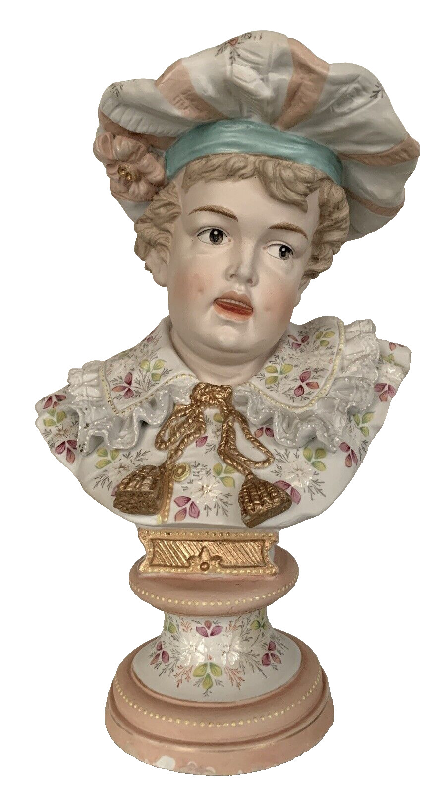 ANTIQUE-BISQUE PORCELAIN-ENAMEL-BUST OF BOY-INVERTED EYES-HEUBACH?