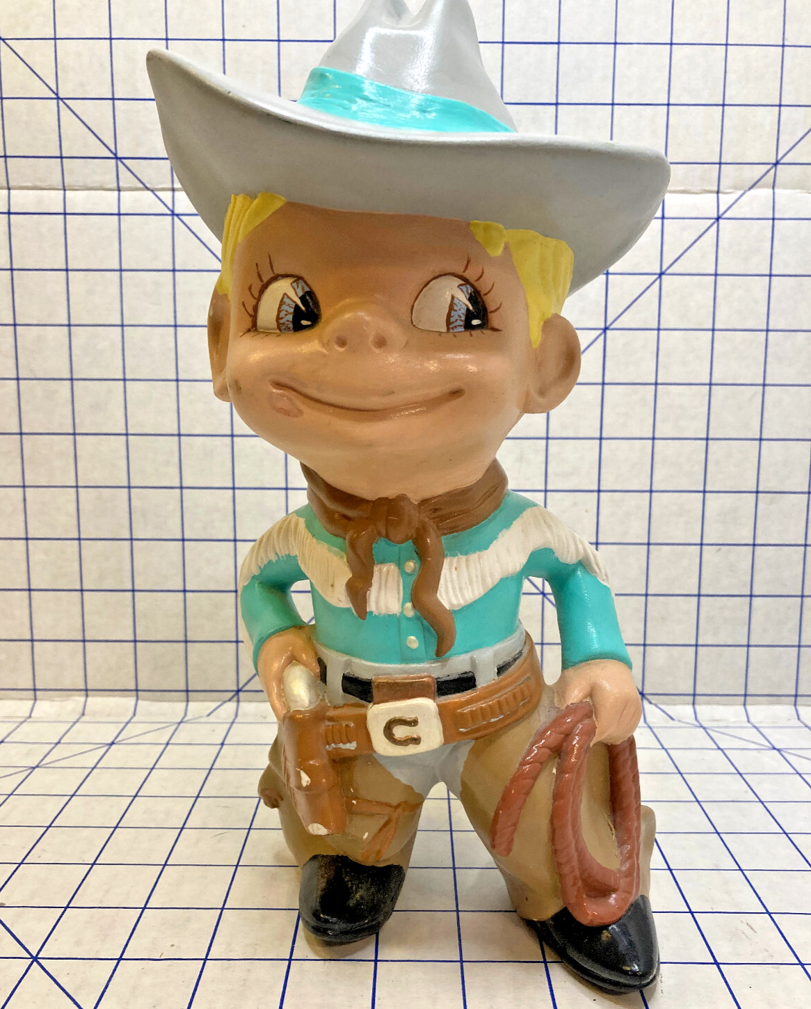Vintage Atlantic Mold Ceramic Smiley Cowboy Boy Figurine Hand Painted Beautiful