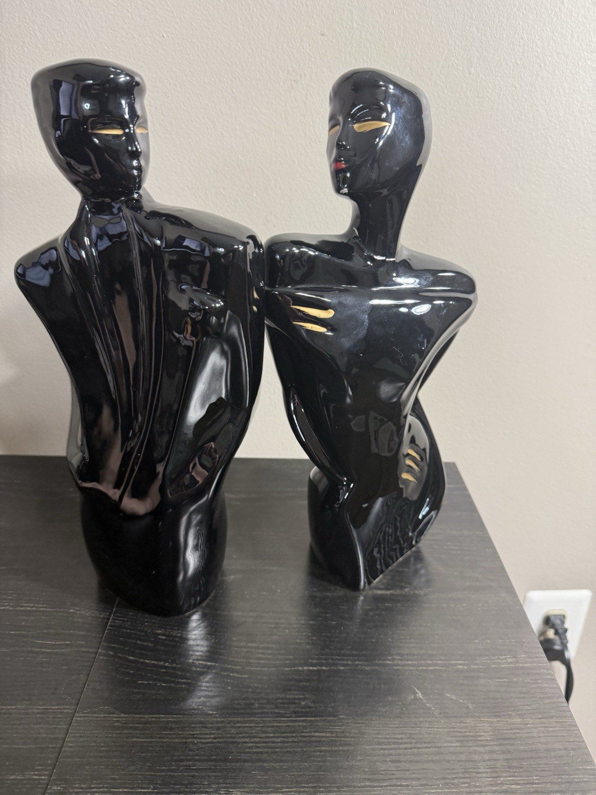Vintage Modernist Art-Deco 80’s Glam Style Black Ceramic Women & Man Figure