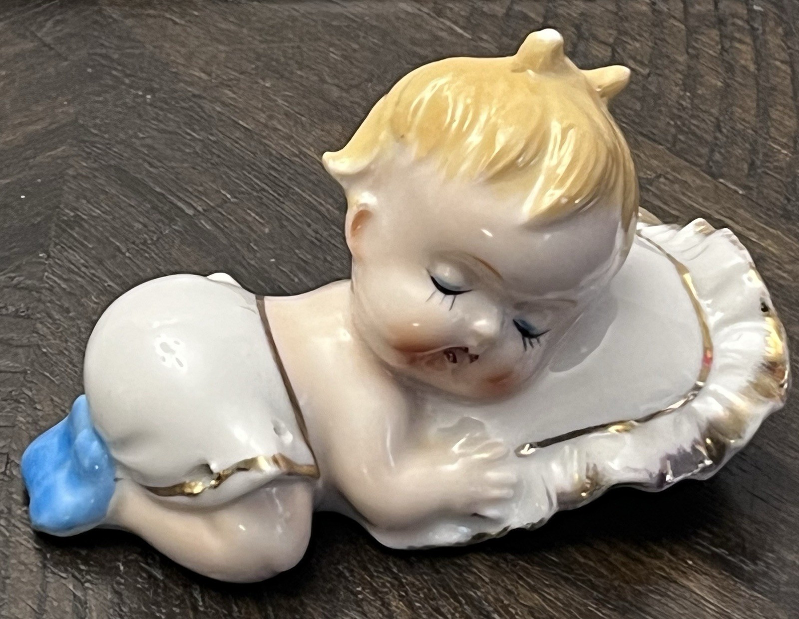 Vintage Sleeping Piano Baby Boy on Pillow Figurine- Japan