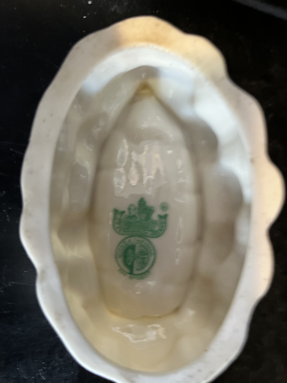 Belleek Xmas Cottage with Shamrocks and Boat Shaped Ashtray