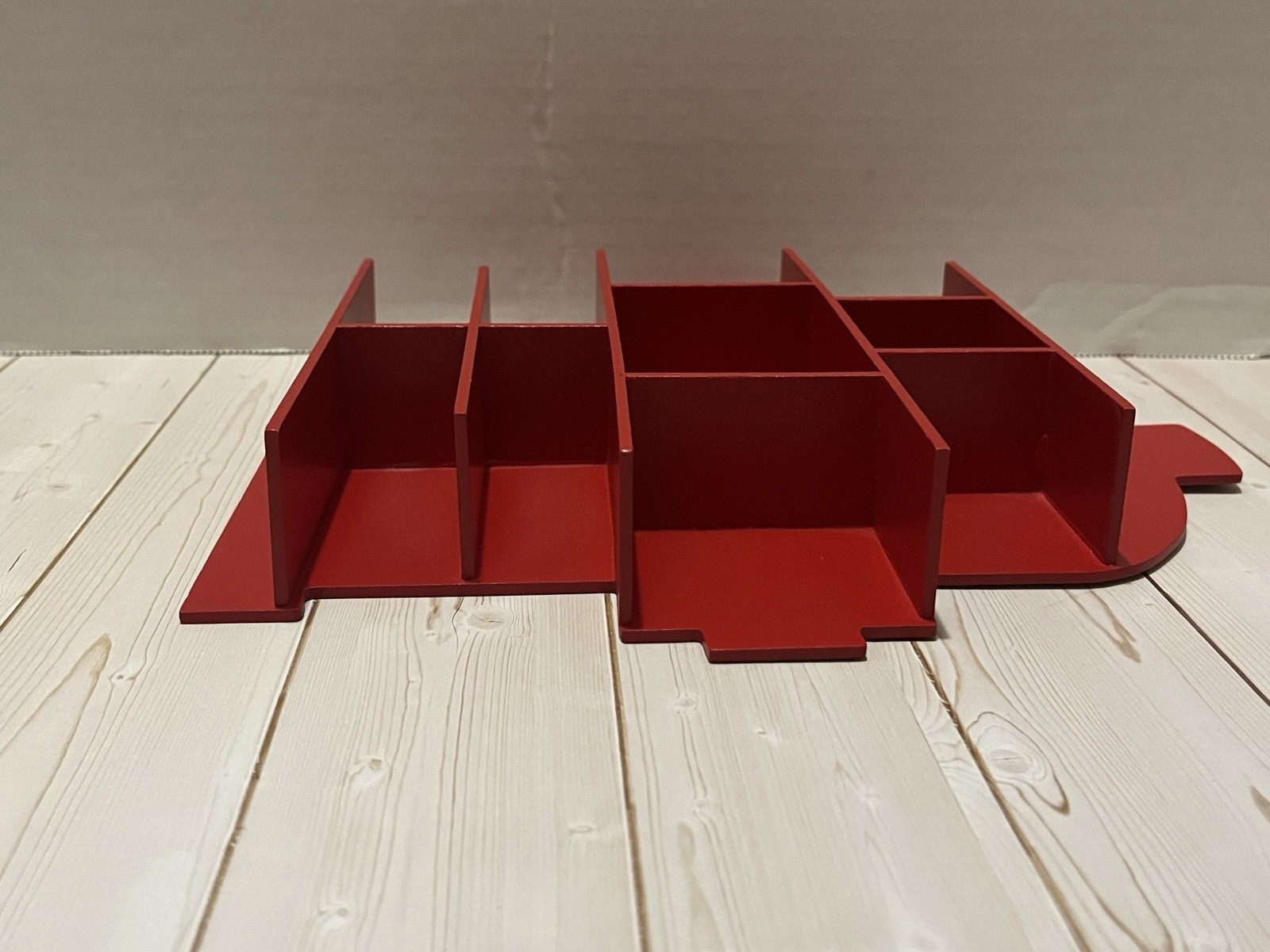 Small hanging trinket shelf red fire hydrant with assorted firefighter figures