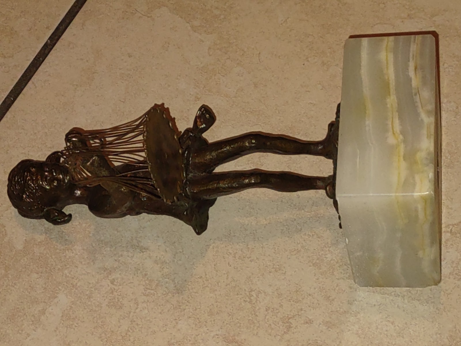 Early 1900’s Bronze Statue of Girl Holding a Basket, Marble Base