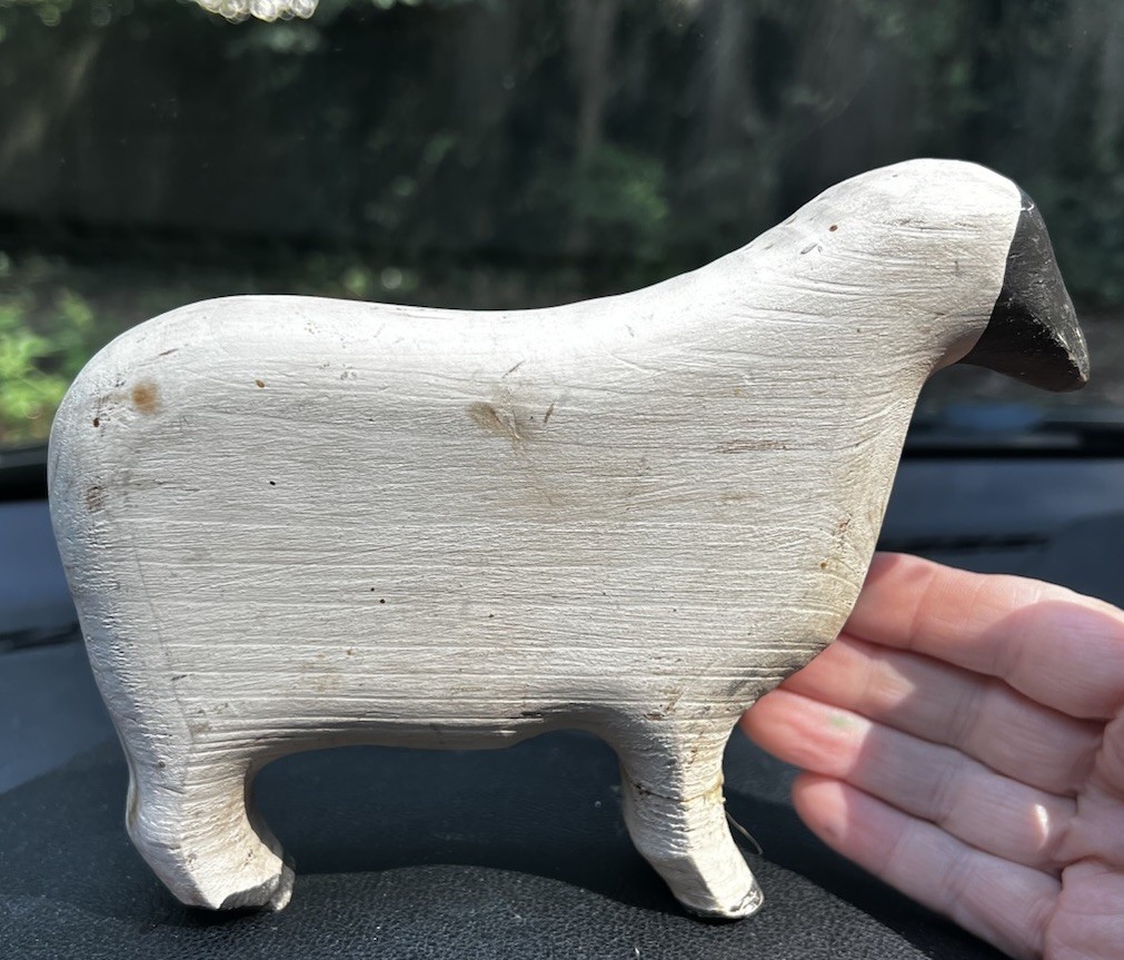 Vintage Primitive Hand Carved Wooden Sheep Folk Art Farmhouse Decor 7 Inch