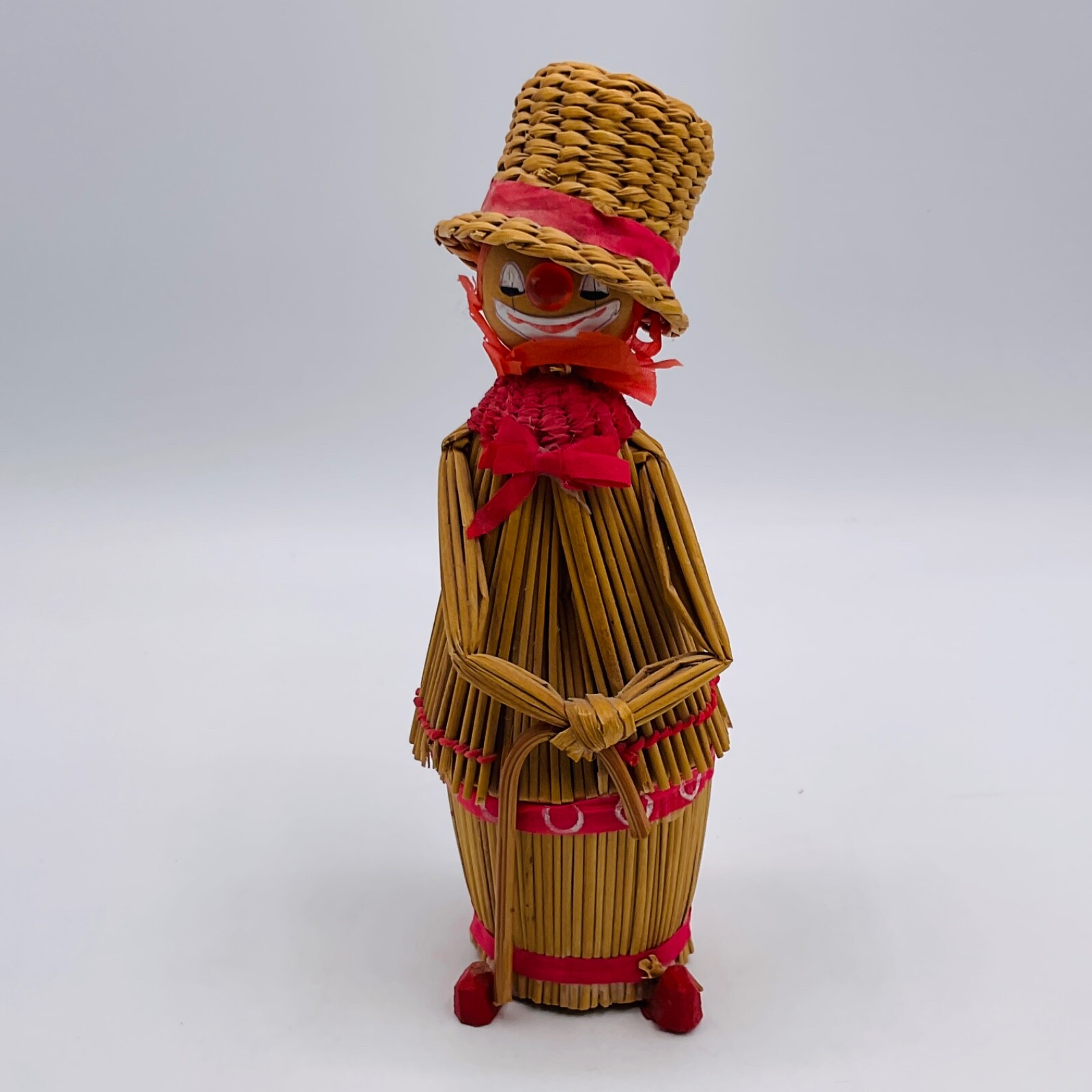 Vintage Clown Figure Happy Hawaii Souvenir Woven Straw Folk Art Handmade 5.5”