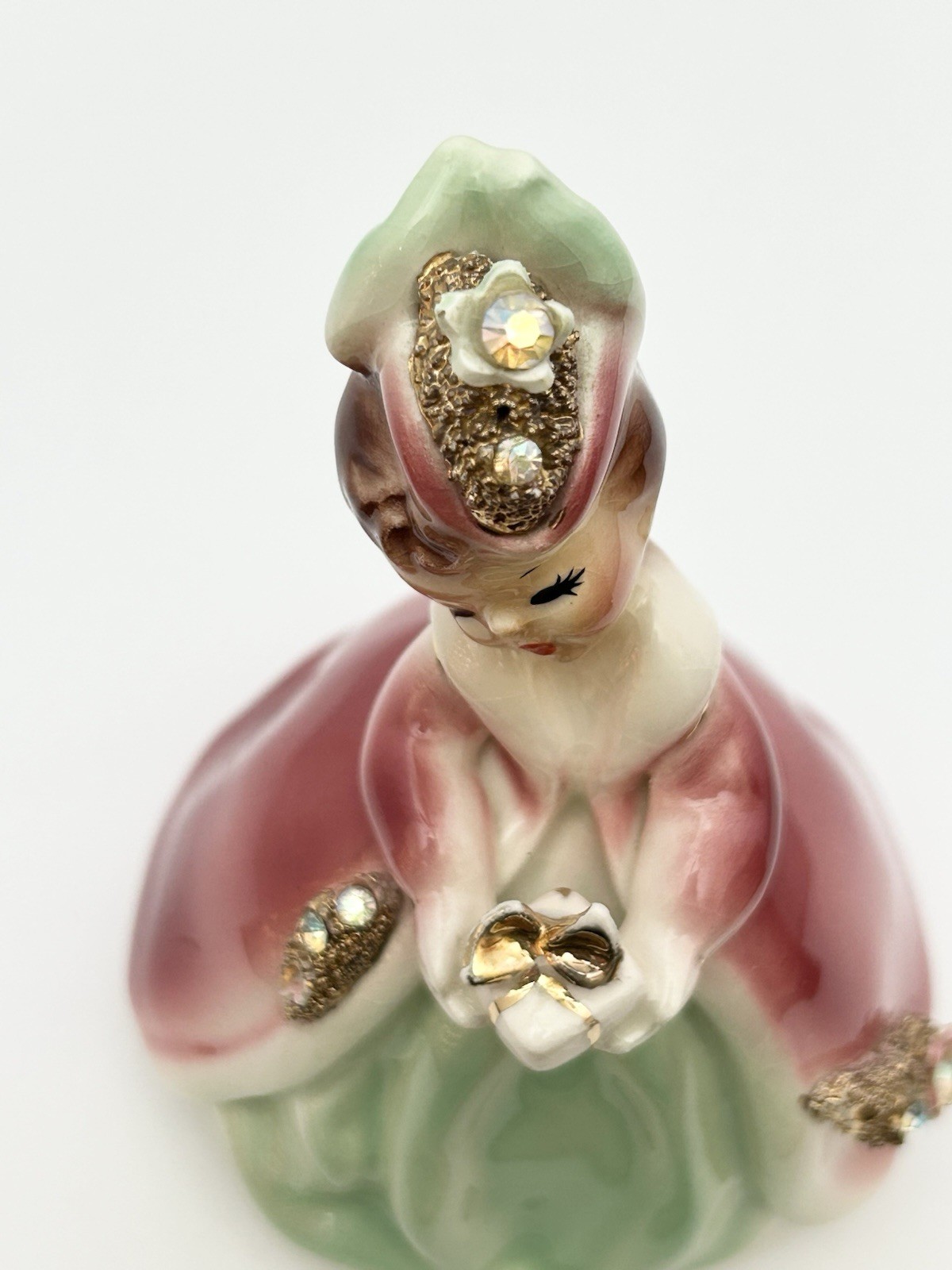 1950s Josef Originals California Little Gift Pink Girl Clear Gems Figurine