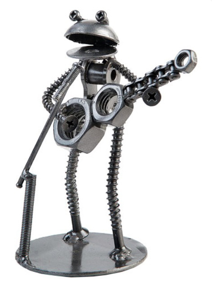 Frog Guitarist Hand Crafted Recycled Metal Rock Band Art Sculpture Figurine