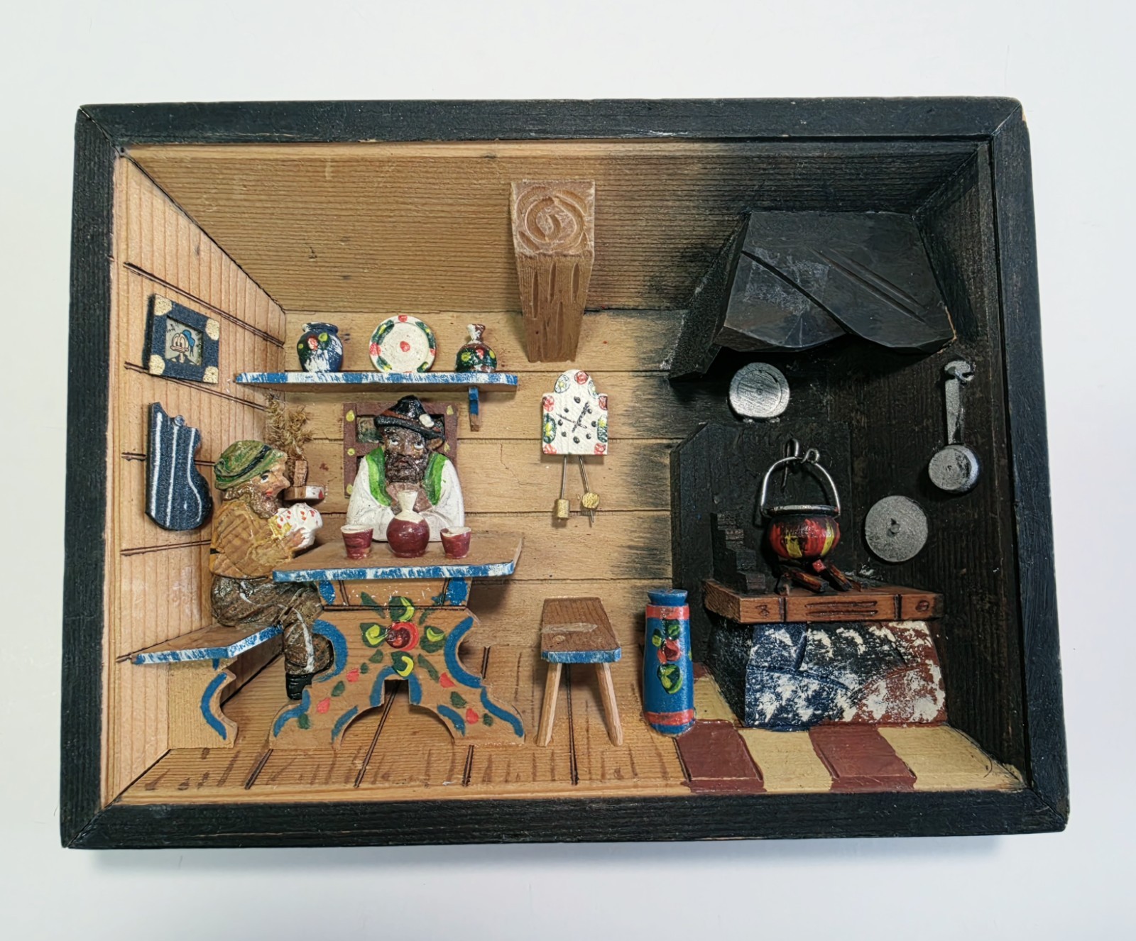 Vtg Italian Wood Carving 3D Diorama Shadow Box Folk Art 9×7 Wall AS-IS
