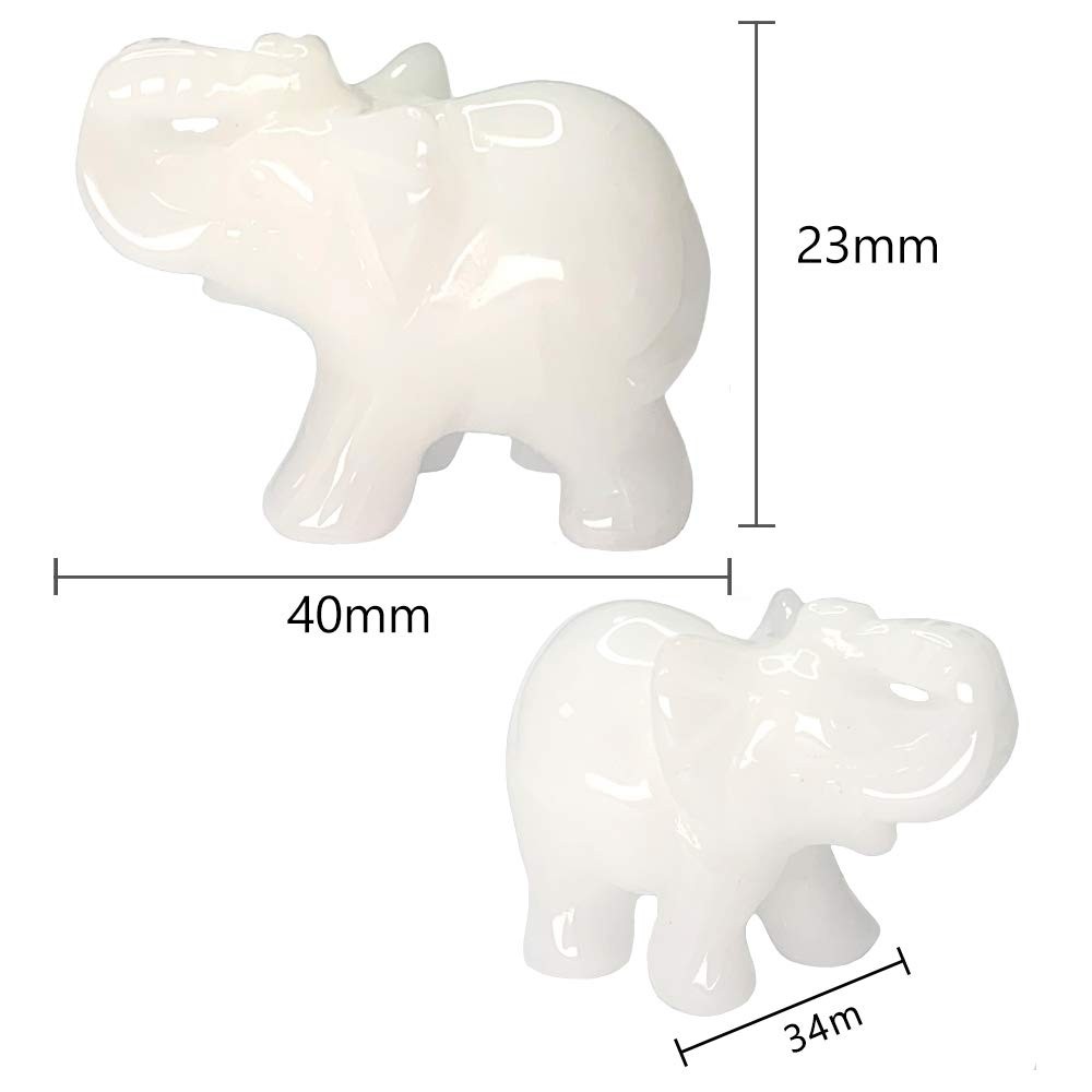 White Jade Elephant Gemstone Figurines Hand Carved Pocket Statue Healing Crys