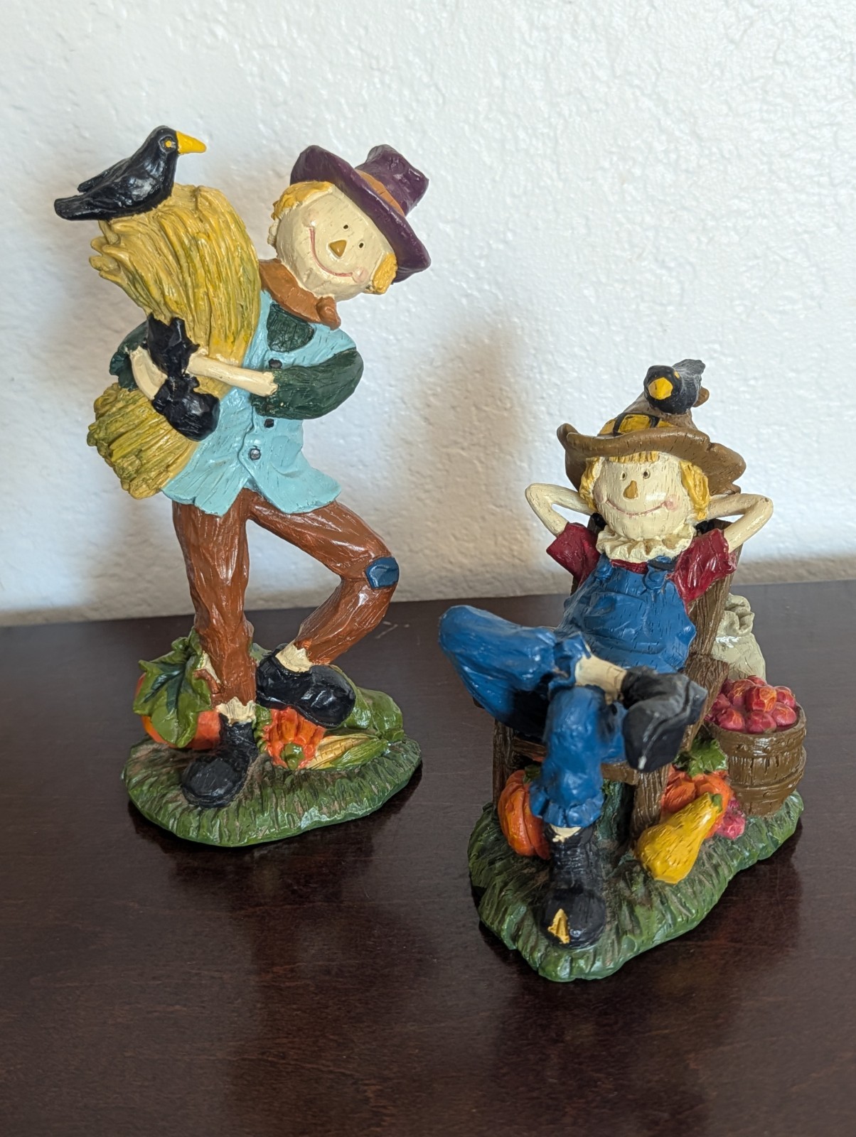 Vintage Scarecrow Figurines Halloween Fall Autumn 1990s Crow Pumpkins Apples Hay