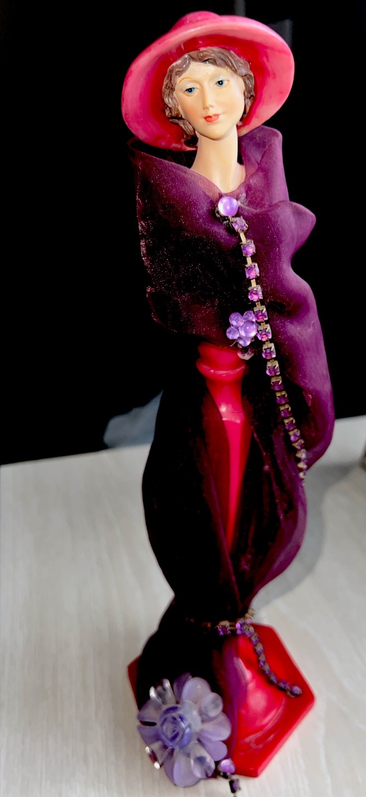 “Victorian Style Lady Figurine – Purple Dress – Decorative Resin Collectible”
