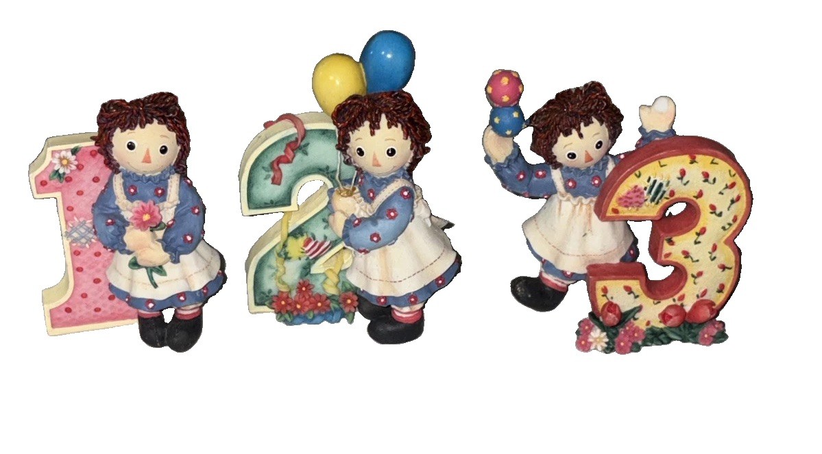 VTG Simon & Schuster Raggedy Ann Birthday Cake Toppers 1, 2 & 3 Flower Balloons