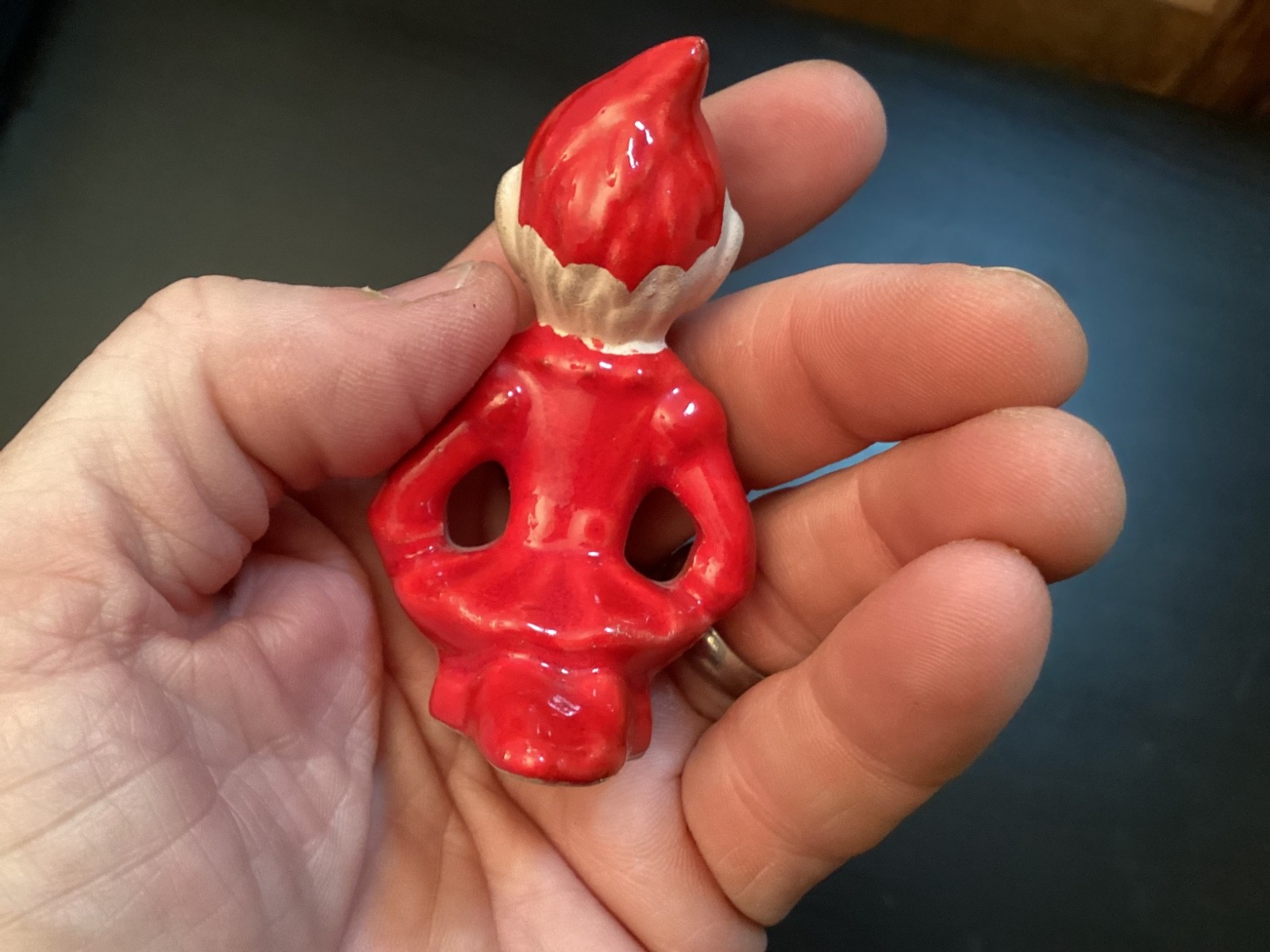 VINTAGE MCM 1950s Red ELF PIXIE Sitting Ceramic Figurine