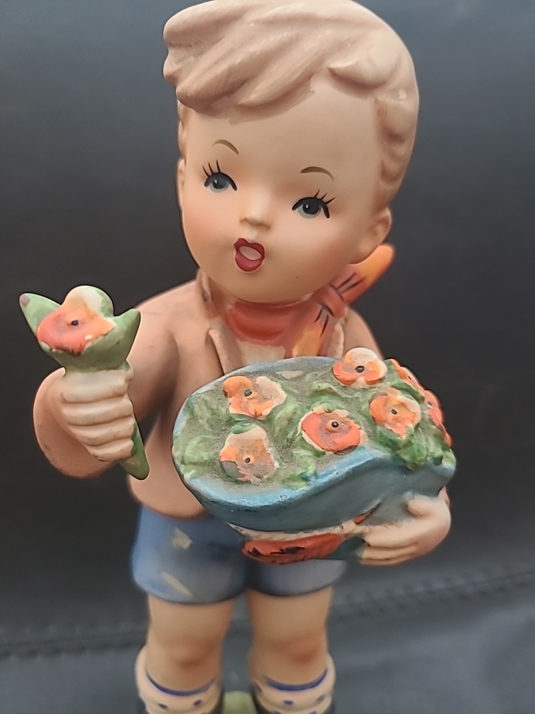 Vintage Erich Stauffer Pretty Flower Figurine Boy 10″ Tall
