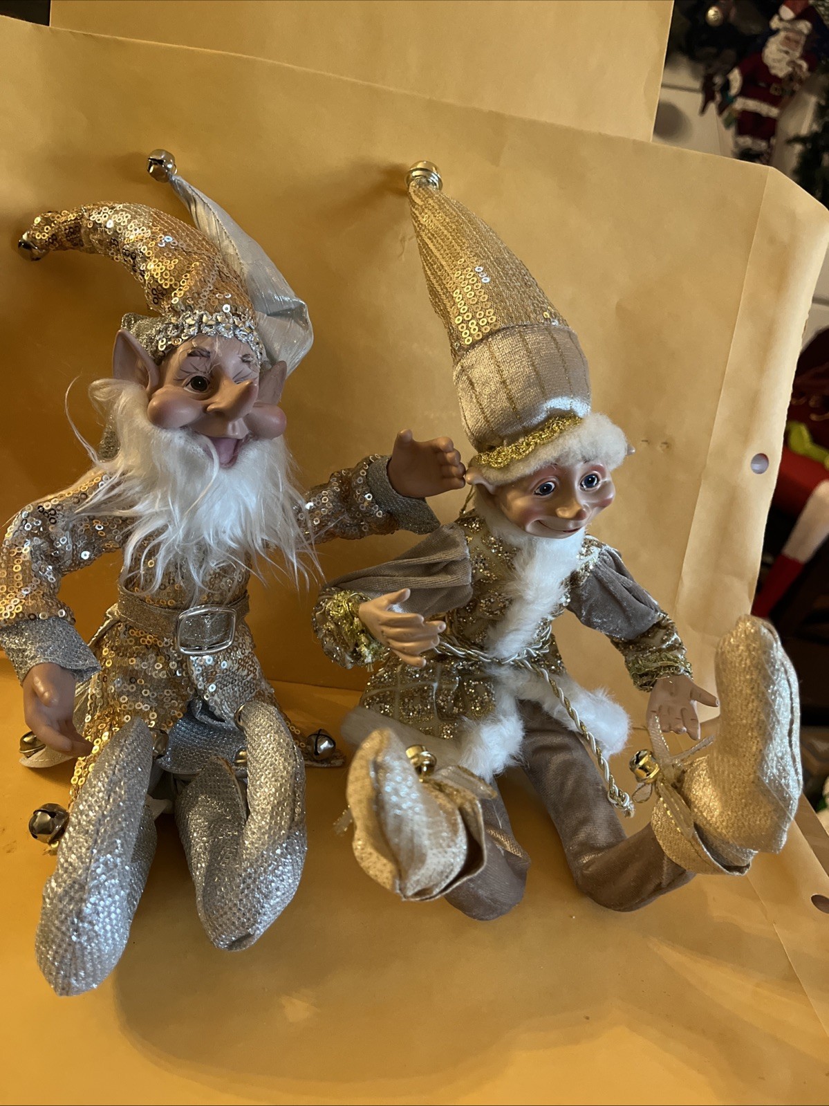 Lot 2 Large Robert Stanley Silver Gold Elf Elves Pixies Jester Poseable 20”