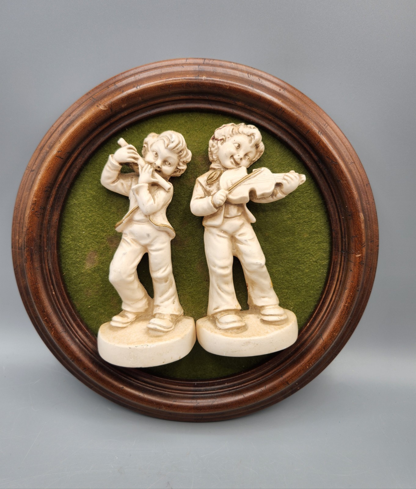 Vtg Plaster Ware Wall Plaque Musical Kids made with vtg Howard Miller Clock OOAK