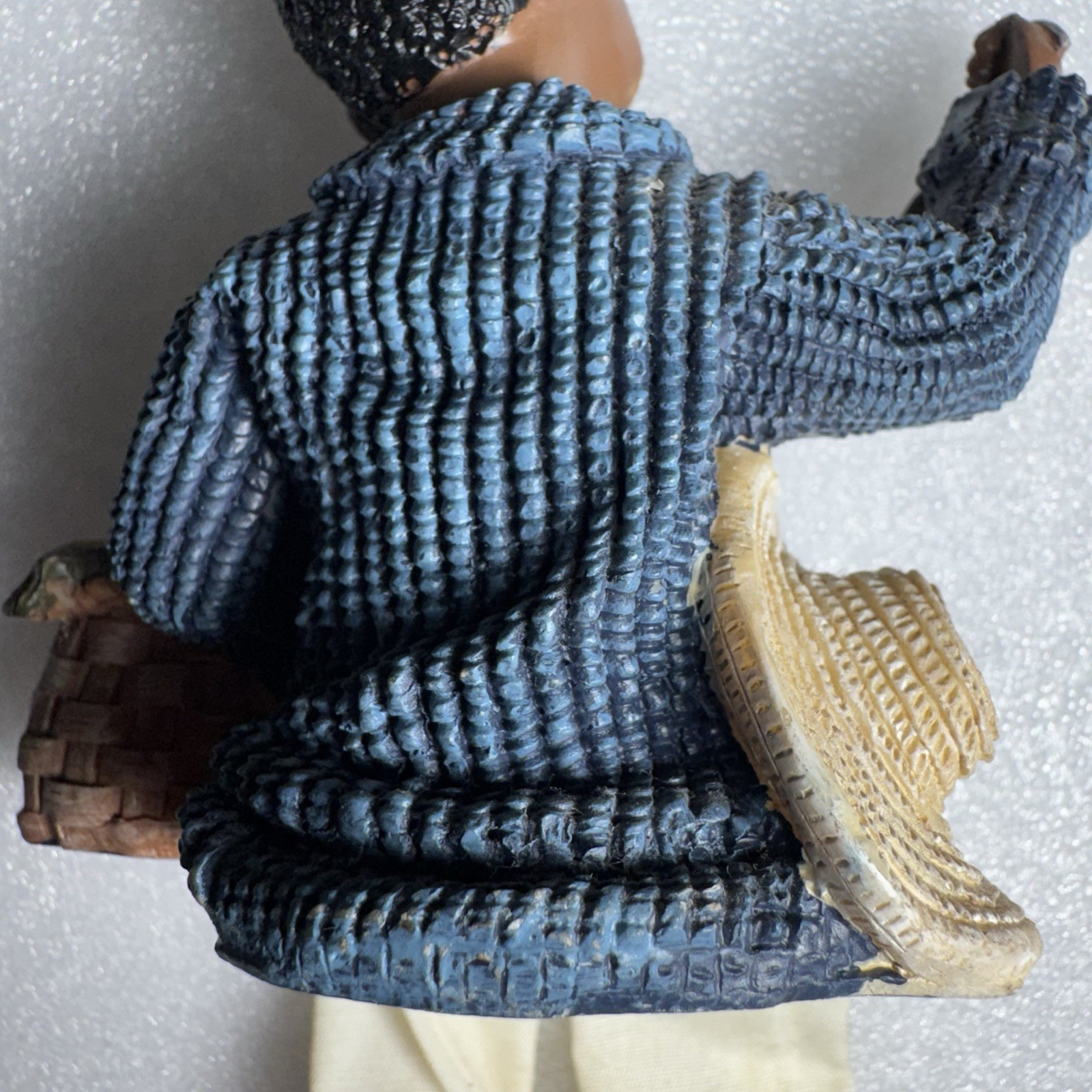 Black/African American Boy Shelf Sitter Fish Fabric Dangling Legs Resin Fishing