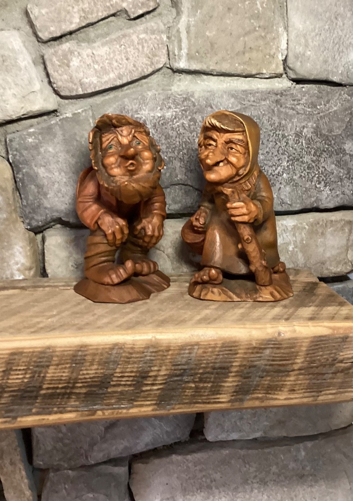 ANRI Little Folks of the Salvans wood carvings: Alp Women and Weatherman 6” tall