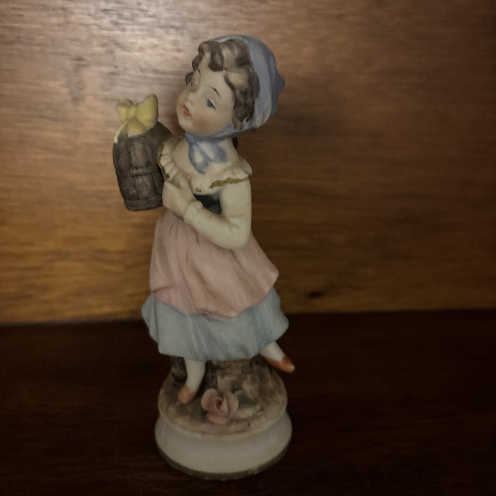 Vintage Girl With Basket Porcelain Figurine Children