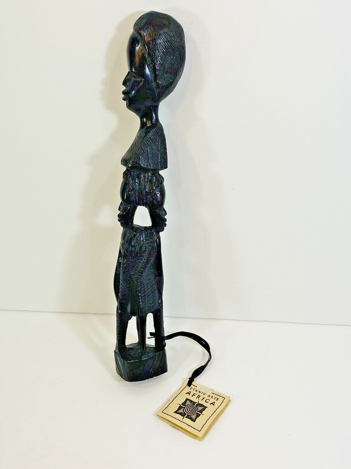 Ethnic Arts Africa Figurine Hand Carved Dark Wood 3 Figures 12″ Tall