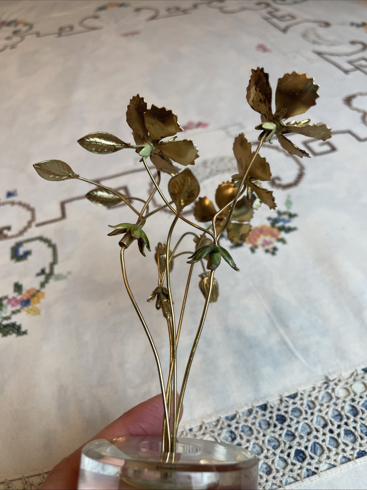 VTG Enameled Flowers w/Lucite base Gorham Jane Hutcheson Fleurs Des Siecles