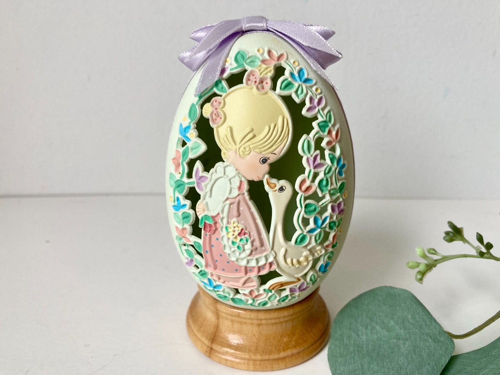VTG Precious Moments Filigree Egg Make A Joyful Noise 1992 Wooden Base 595888