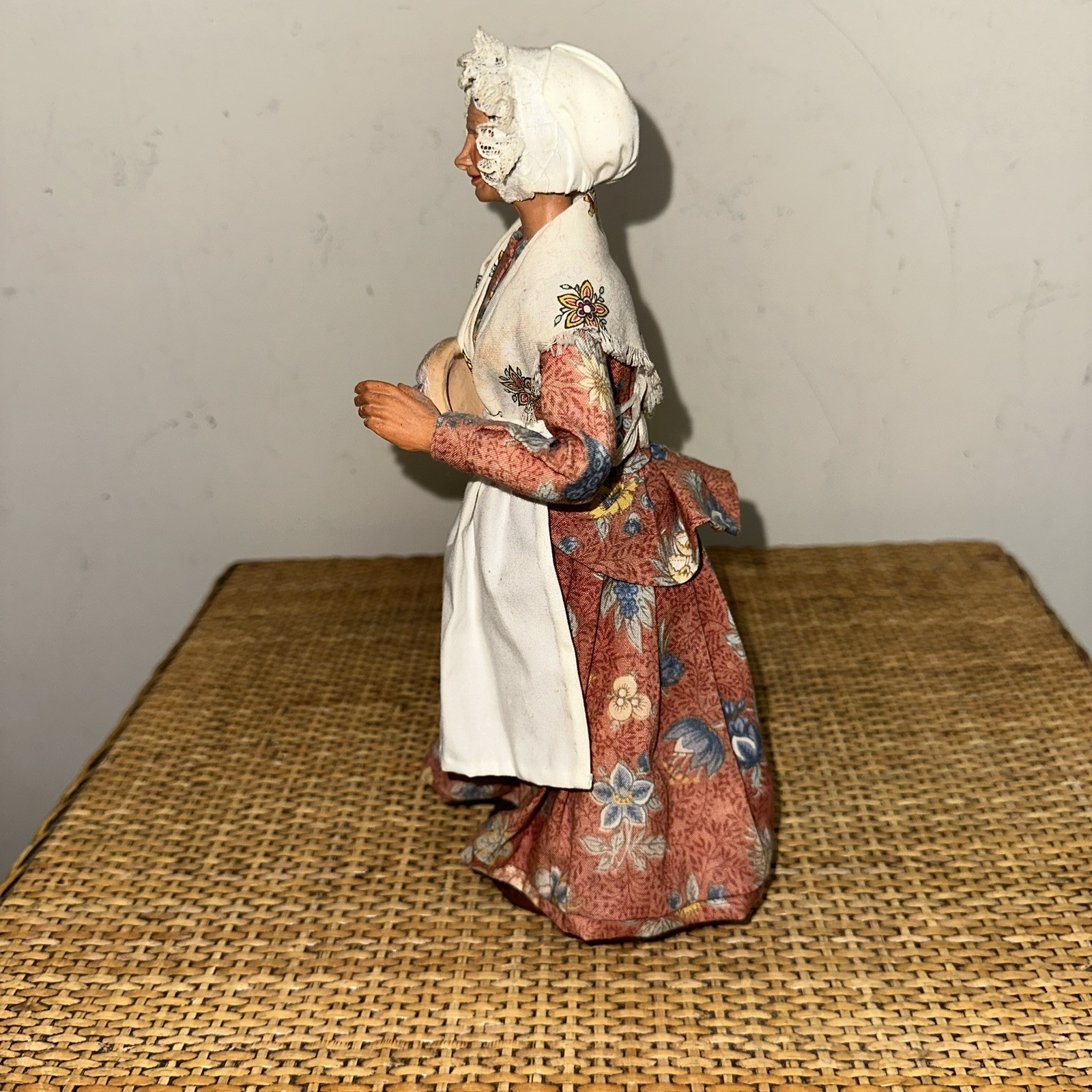 VTG S. Peirano French Folk Art Terra Cotta Clay Woman Figurine Signed 10.3″ Tall
