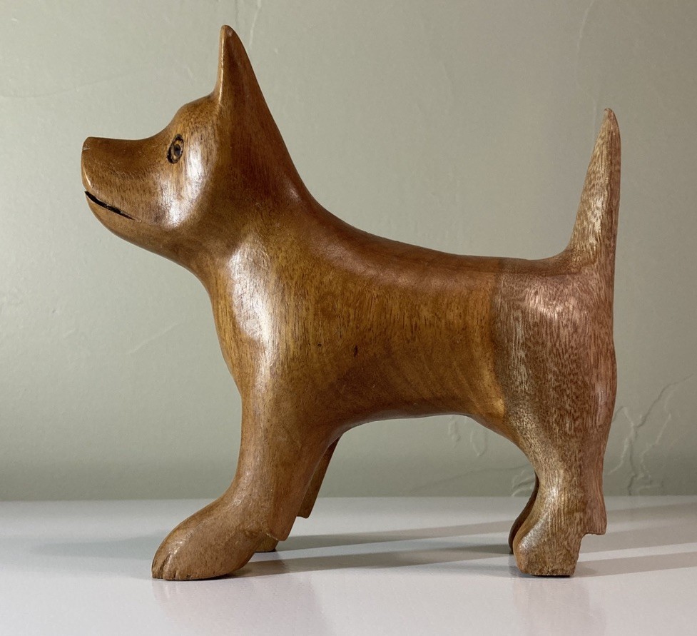Hand Carved Wooden Dog Figurine Folk Art 6″ x 6″ x 2.5″