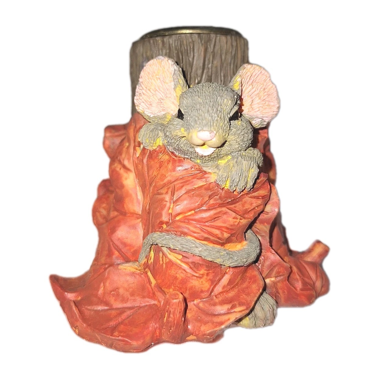 Charming Mouse Tails Fall Leaves Candle Holders Pair 3×3″