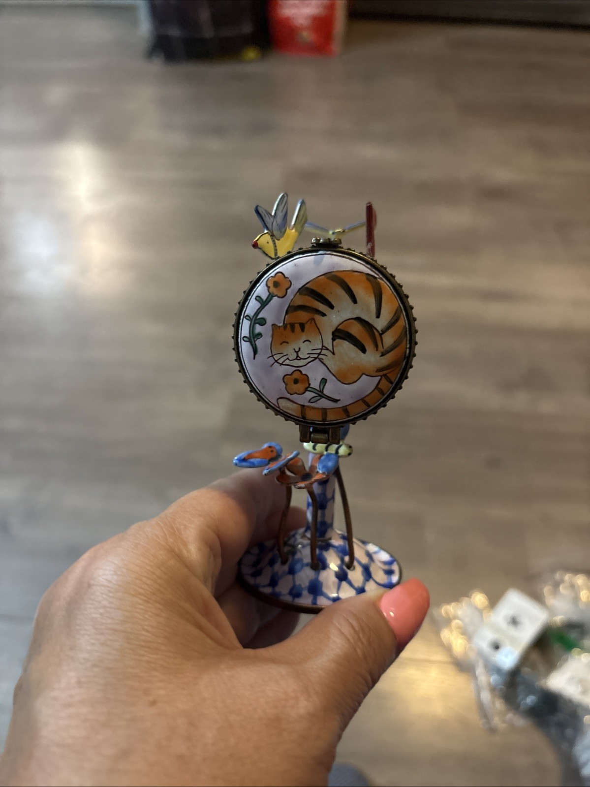 Kelvin Chen Enamel Postage Stamp Holder Mailbox Trinket Cats Bird Bee Butterfly