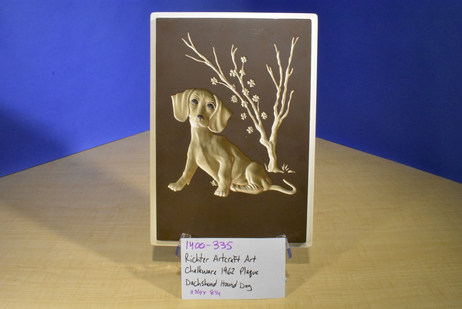 Richter Artcraft Art 1962 Dachshund Dog Plaque Chalkware Wall Hanging(1400-335a)